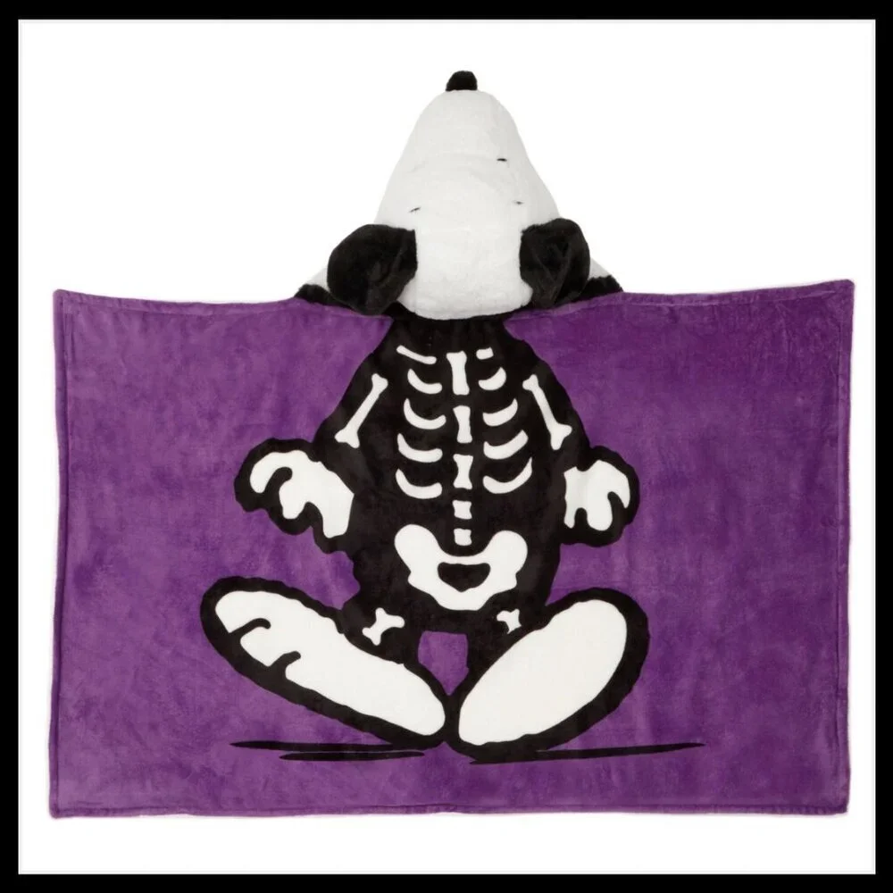 Licensed Peanuts Skeleton Snoopy Hooded Throw Blanket, & Trick or Treat Bag